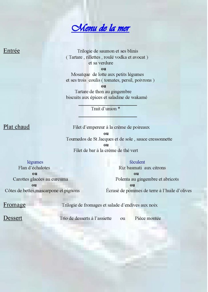 Menu de la Mer Traiteur Jehan Leconte Bricquebec